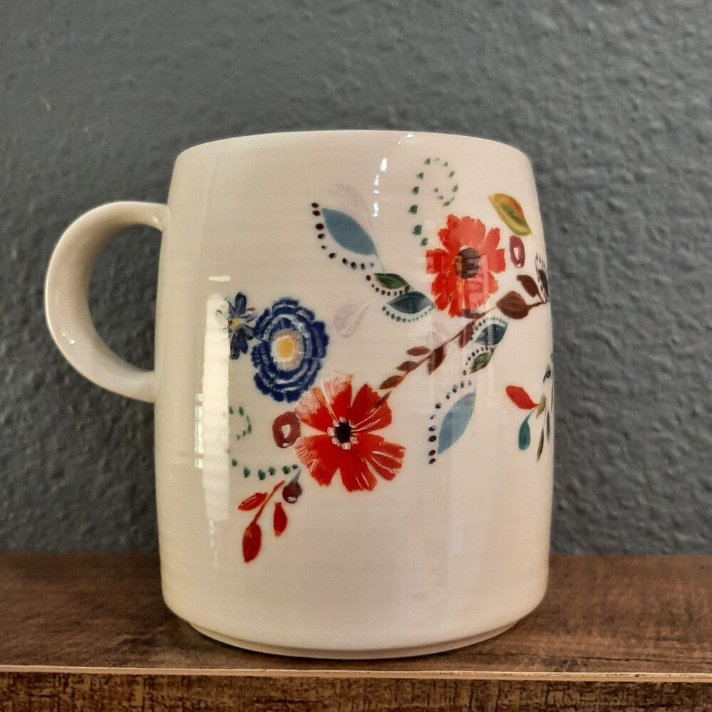 Anthropologie Starla M. Halfmann Petal Palette Floral Coffee Initial "C" Mug Cup - Picture 3 of 6